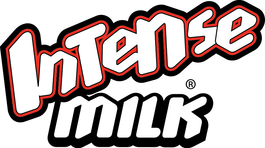 Intense Milk logo featuring bold, energetic lettering with vibrant colors, symbolizing a fun and flavorful dairy brand.