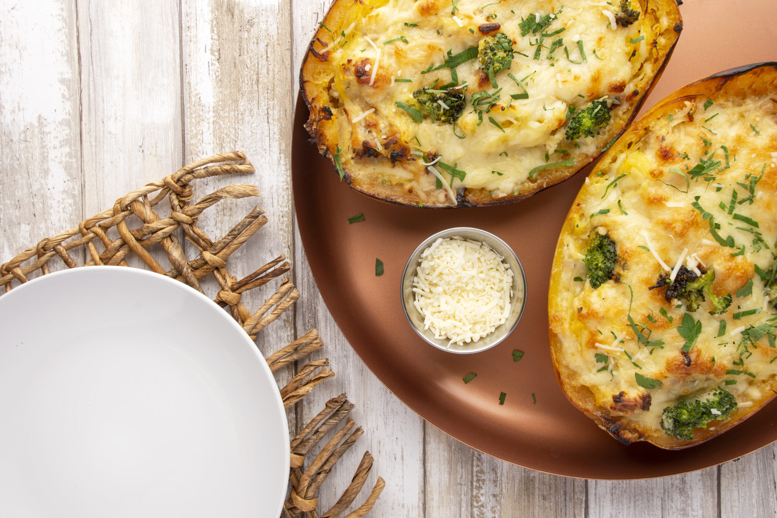 Stuffed Spaghetti Squash With Chicken & Broccoli