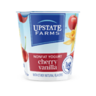 Upstate Farms® 8oz Cherry Vanilla Nonfat Yogurt cup.
